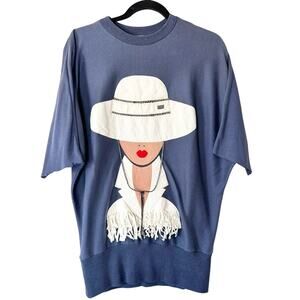 Vtg 80's Red Lipstick Western Fringe Lady T-Shirt Top US Made One Size
